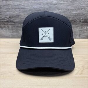 Six Hats Hat Cap Snap Back Mens Black Perforated Athletic Mesh Rope Trim